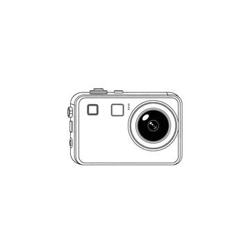 Compact digital camera outline icon with minimal line art style Stock Illustration