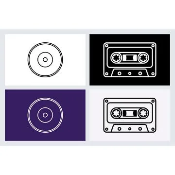 Compact disc and audio cassette tape line art icons Stock Illustration