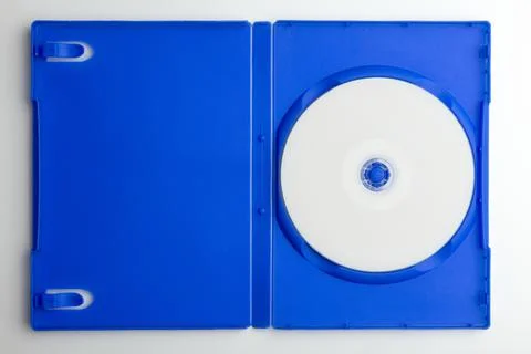 Compact disc with a blank surface in open blue dvd box Stock Photos