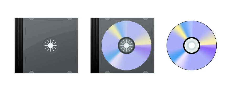 Compact disc in case with cover and without case isolated on white background Stock Illustration