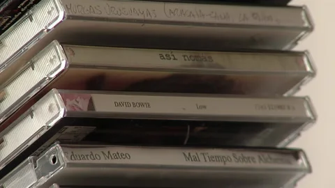 Compact Discs Of Eclectic Music, Cd Collection On Rack. Close Up. Stock-Footage 231701120