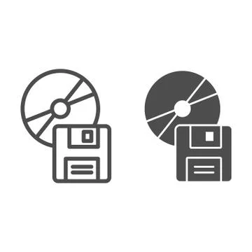 Compact disk and floppy diskette line and solid icon. Different data storage Illustrazione stock