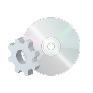 Compact disk CD DVD with gear icon Settings icon or instruction Stock Illustration