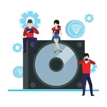 Compact disk device with mini people Stock Illustration
