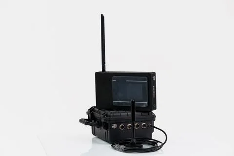 Compact Electronic Warfare System with Antennas and Interface Display Stock Photos
