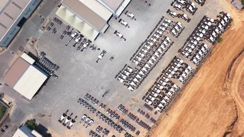 Compact excavators stored in rows for construction and modern agriculture Stock Footage 340607707