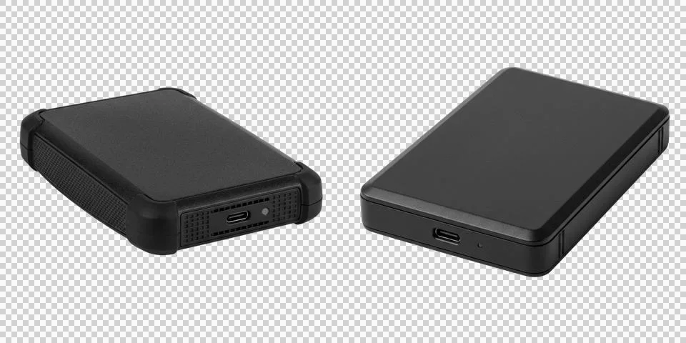 Compact external portable solid state drive for high speed data storage and.. Stock Photos