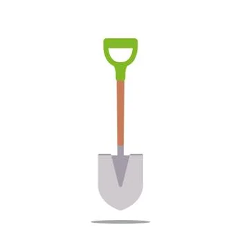 Compact flat style pointed digger shovel isolated on white. Garden digging to Stock Illustration