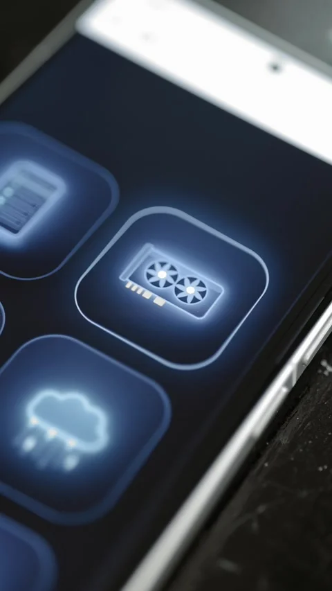 Compact GPU icon shows two white fans Stock Footage 344105597