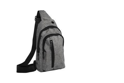 Compact Grey Sling Backpack with Multiple Zippered Pockets Stock Photos