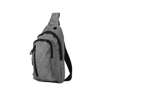 Compact Grey Sling Backpack with Multiple Zippered Pockets Stock Photos