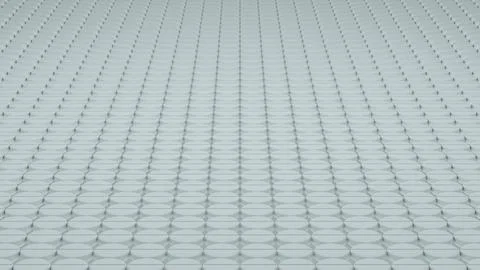 Compact grid of white round tablets arranged in symmetrical rows with clean.. Stock Photos