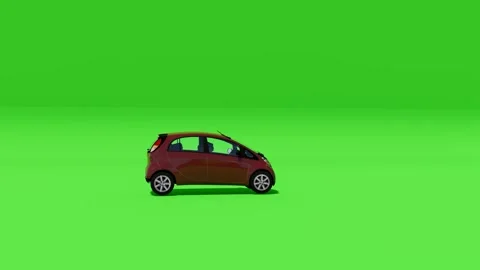 Compact Hatchback Red Car on Green Chroma Background Stock Footage 312972932