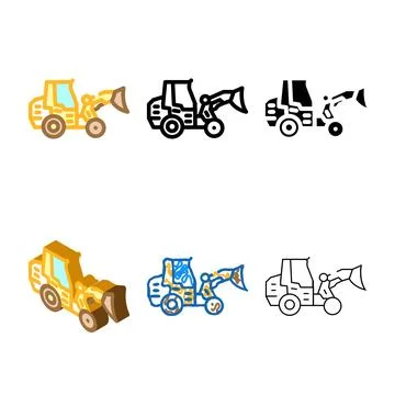 Compact loader construction vehicle color icon vector looks イラスト素材