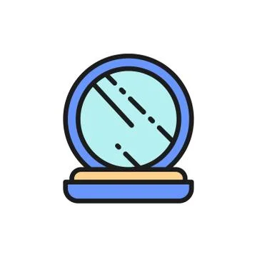 Compact makeup powder, palette of blush in case with mirror color line icon. Stock Illustration