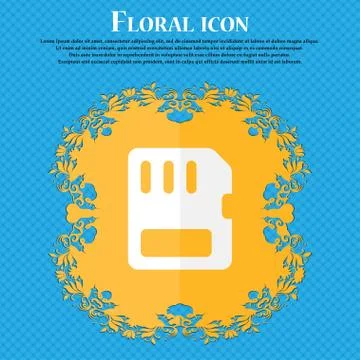Compact memory card . Floral flat design on a blue abstract background with p Ilustración de archivo