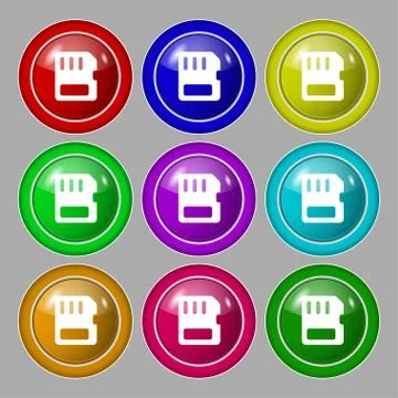 Compact memory card icon sign. symbol on nine round colourful buttons. Vector Illustrazione stock