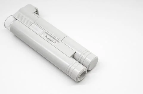 Compact mini microscope for printing and design. Magnifying device. Selective Stock Photos