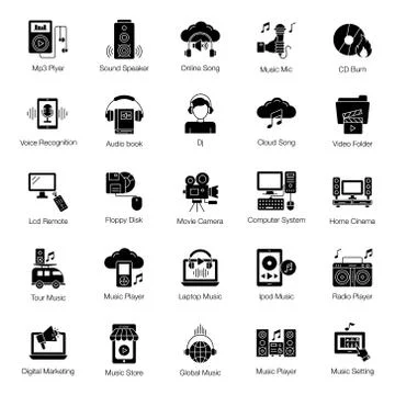Compact Music Solid Vectors Pack Stock Illustration