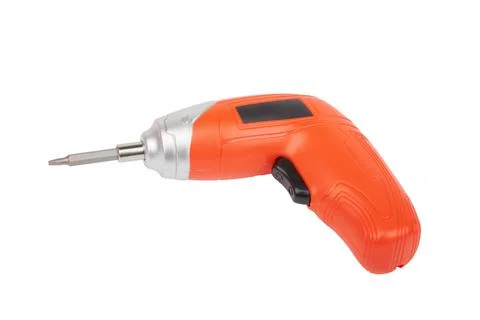 Compact orange screwdriver on white background Stock Photos