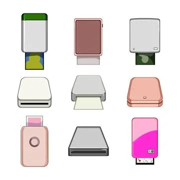 Compact photo printer set cartoon vector illustration 스톡 일러스트