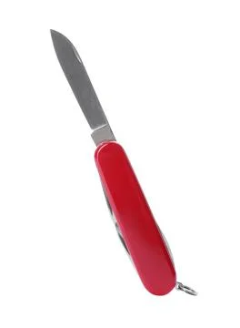 Compact portable multitool with red handle isolated on white Stock Photos