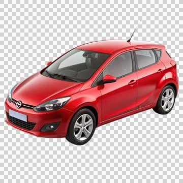 A compact red hatchback with modern styling and alloy wheels. Stock Photos
