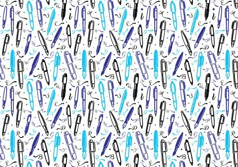 Compact seamless vector pattern layout all types pens Illustrazione stock