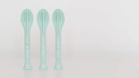 Compact set of cutlery on a white background, isolate, for trips and on the road Stock Footage 296579015