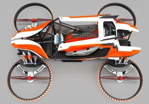 Compact single-seater quadrocopter for private use. Small urban vehicle with an Stock Illustration