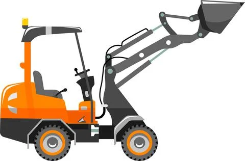 Compact Skid Steer Loader with Bucket and Wheels Icon in Flat Style. Vector Stock Illustration