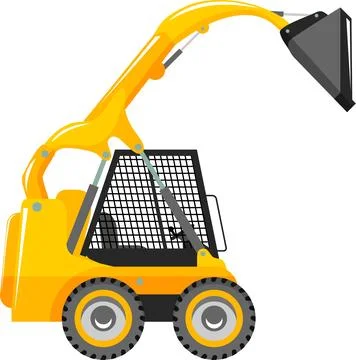 Compact Skid Steer Loader with Bucket and Wheels Icon in Flat Style. Vector Illustrazione stock