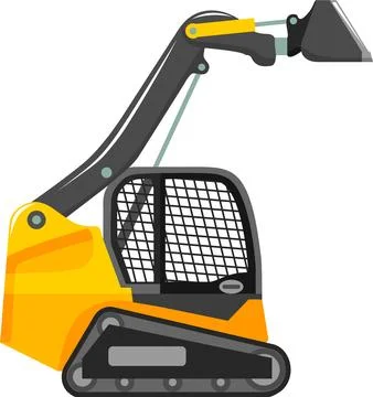 Compact Skid Steer Loader with Bucket and Track Icon in Flat Style. Vector Illustrazione stock