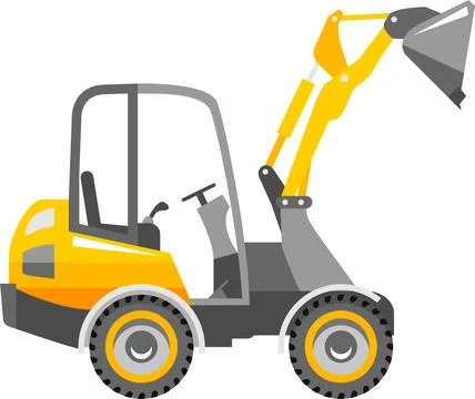 Compact Skid Steer Loader with Bucket and Wheels Icon in Flat Style. Vector Stock Illustration