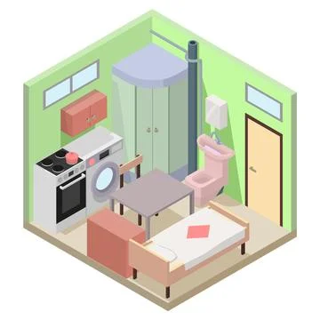 Compact small apartment in isometric view. Stock Illustration