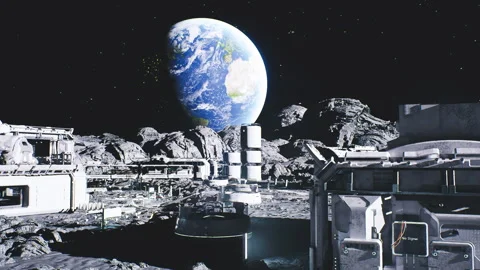 Compact space station featuring Earthrise and vital support systems Stock Footage 331520436