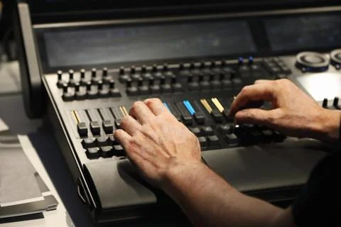 Compact stage lighting control console Stock Photos