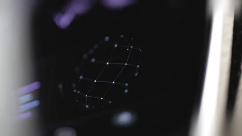 Compact three-dimensional mesh of connected blue nodes floats at the center Stock Photos