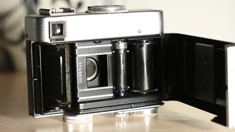 Compact vintage camera inside view Stock Footage 121506372