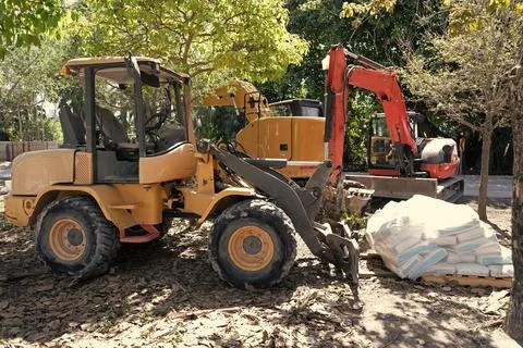 Compact wheel loader heavy machinery. Industrial heavy equipment. Wheel loader Stock Photos