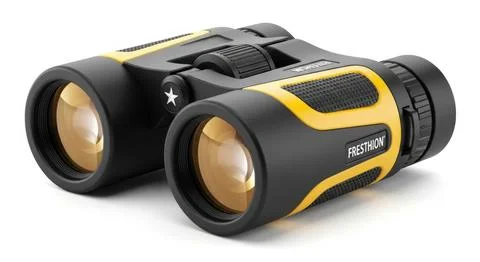 Compact yellow and black binoculars for outdoor adventures and wildlife obs.. Stock Illustration