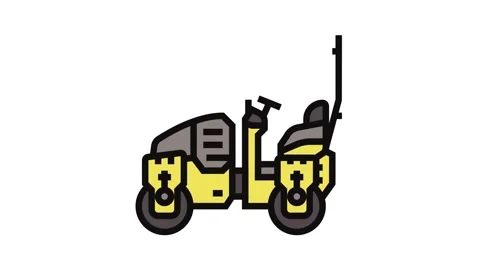 Compaction roller construction vehicle color icon animation Stock Footage 326105217