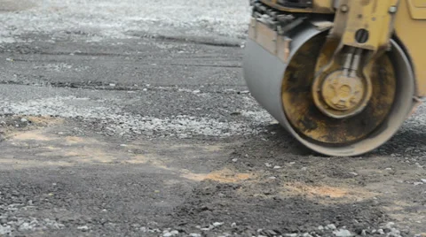 Compactor roller at road work Stock Footage 34638394