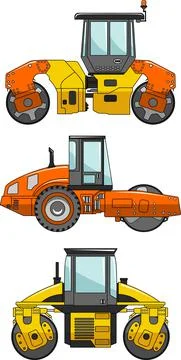 Compactors. Heavy construction machine. Vector illustration Stock Illustration