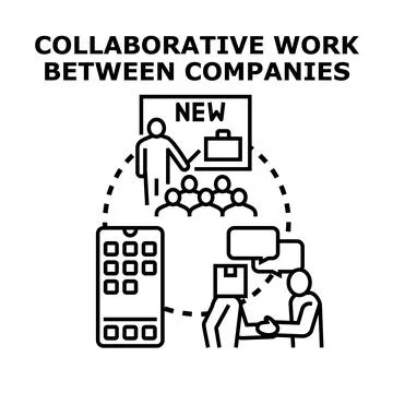 Companies engaging in collaborative work, forming partnerships, presenting ne Stock Illustration