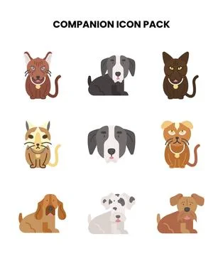 Companion Flat Set Icons Pack Stock Illustration