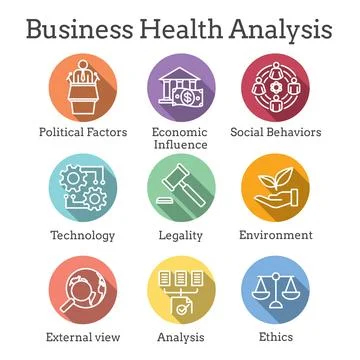 Company Analysis with Pestel Methods Icon Set Stock Illustration