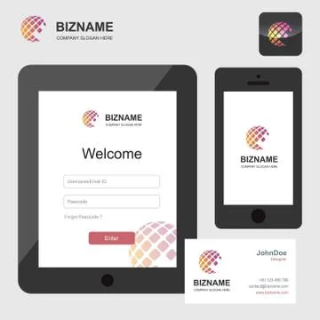 Company app Login interface design in tablet and phone vector Stock Illustration