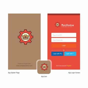 Company Breifcase setting  Splash Screen and Login Page design with Logo temp Illustrazione stock