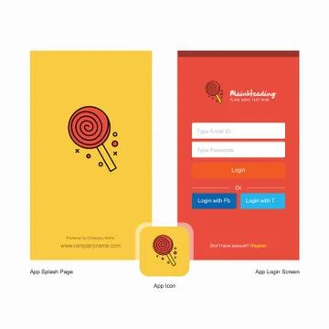 Company Candy  Splash Screen and Login Page design with Logo template. Mobile Stock Illustration